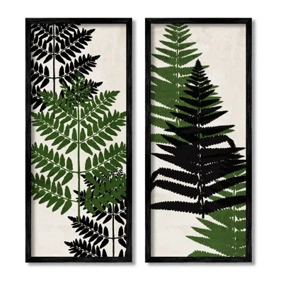 Stupell Industries Bold Layered Fern Leaves Modern Botanical Sprigs By Kim Allen - 2 Piece Floater Frame Graphic Art Se In Midnight Black Framed Giclee