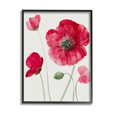 Stupell Industries Bold Red Poppies Blooming By Lanie Loreth - Floater Frame Graphic Art On Wood In Midnight Black Framed Giclee