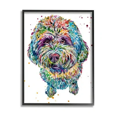 Stupell Industries Bold Terrier Dog Pet Portrait By Jen Seeley - Floater Frame Graphic Art On Wood In Midnight Black Framed Giclee