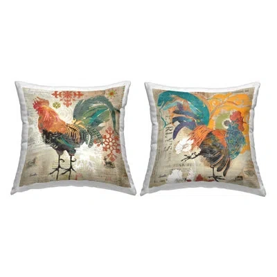 Stupell Industries Bold Vintage Farmhouse Rooster Printed Throw Pillow Design By Evelia Designs (set Of 2) In Beige