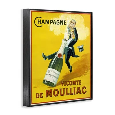 Stupell Industries Bold Yellow Champagne Poster Framed Giclee Art, Design By Marcus Jules In Midnight Black Framed Giclee
