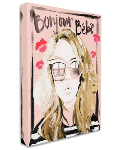 Stupell Industries Bonjour Bebe Sentiment Glam Parisian Woman Pink Shades Stretched Canvas Wall Art By Jenni
