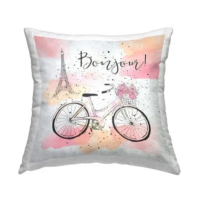 Stupell Industries Bonjour Paris & Bicycle Decorative Printed Throw Pillow Design By Martina Pavlova In Pink