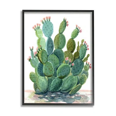 Stupell Industries Botanical Desert Prickly Pear Cactus By Cherish Flieder - Floater Frame Graphic Art On Wood In Midnight Black Framed Giclee