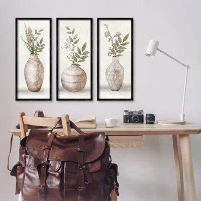 Stupell Industries Botanical Still Life Vase Ikebana Blossoms Arrangement By Janet Tava - 3 Piece Floater Frame Graphic In Midnight Black Framed Giclee
