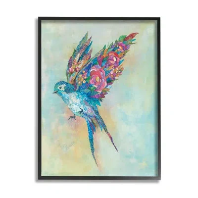Stupell Industries Botanical Swallow Floral Blossom Wings Bird By Lisa Morales - Floater Frame Painting On Wood In Midnight Black Framed Giclee