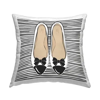 Stupell Industries Bow Flats On Stripes Decorative Printed Throw Pillow Design By Martina Pavlova In Black
