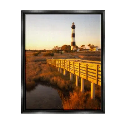 Stupell Industries Bridge To Lighthouse Framed On Canvas By Danny Head Print In Jet Black Floater Frame