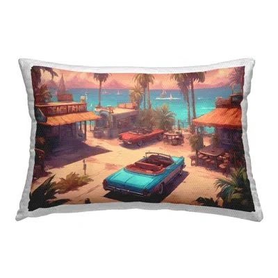 Stupell Industries Bright Beach Hues View Outdoor Printed Pillow By Noah Bay In Orange