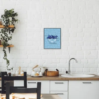 Stupell Industries Bright Blue Blueberries In Teacup Framed Giclee, Design By Susan Lugar In Midnight Black Framed Giclee