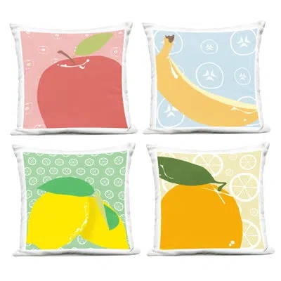 Stupell Industries Bright Kitchen Fruits Design By Daniela Santiago Outdoor Printed Pillow (set Of 4) In Yellow