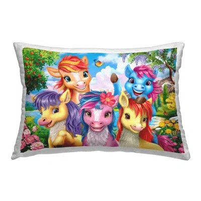 Stupell Industries Bright Ponies Selfie Design By Image World Outdoor Printed Pillow In Blue