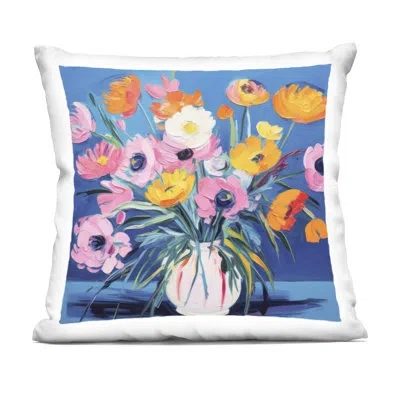 Stupell Industries Bright Poppies Bouquet Design By Lsr Design Studio Throw Pillow In Blue