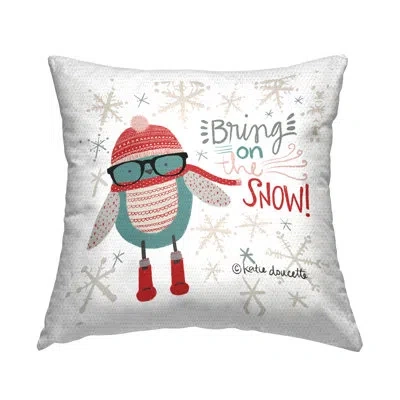 Stupell Industries Bring On The Snow Happy Patterned Blue Bird Outdoor Printed Pillow By Katie Doucette In Blue;red