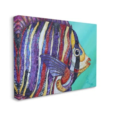 Stupell Industries Broad Fin Varied Layered Stripes Aquatic Fish Design By Lisa Morales - Floater Frame Painting In Wrapped Canvas