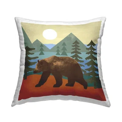 Stupell Industries Brown Bear Woodland Nature Sunshine Camp Printed Throw Pillow Design By Victoria Barnes In Beige