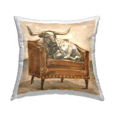Stupell Industries Brown Bull Resting In Orange Brown Chair Decorative Printed Throw Pillow By Ethan Harper