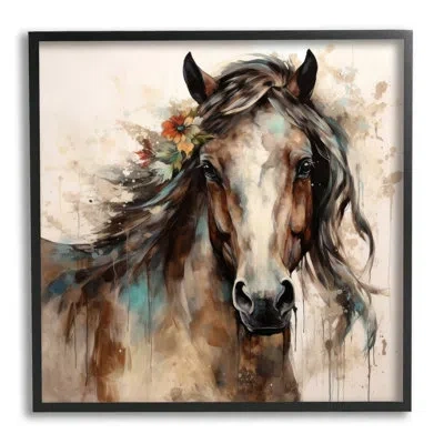 Stupell Industries Brown Horse Modern Portrait Single Picture Frame Print On Canvas In Midnight Black Framed Giclee
