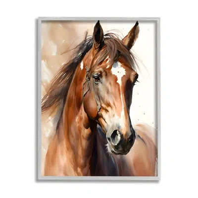 Stupell Industries Brown Horse Painting Single Picture Frame Print On Canvas In Farmhouse Gray Framed Giclee
