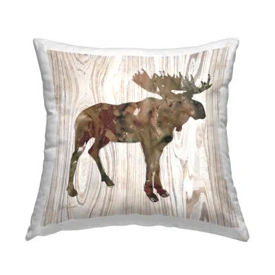 Stupell Industries Brown Watercolor Moose Silhouette Rustic Grain Pattern Decorative Printed Throw Pillow By Carol Robi