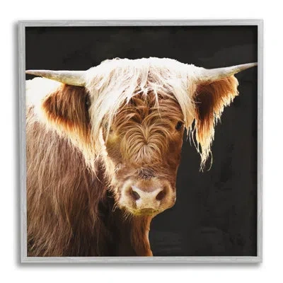 Stupell Industries Brown Wooly Cattle By Emily Navas Single Picture Frame Print On Canvas In Farmhouse Gray Framed Giclee