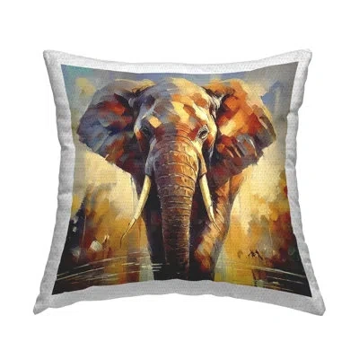 Stupell Industries Brushed Elephant Portrait Outdoor Printed Pillow By Noah Bay In Tan