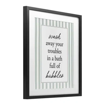 Stupell Industries Bubble Bath Phrase On Stripes Framed Print Under Glass, Design By Lettered And Lined In Midnight Black Frame