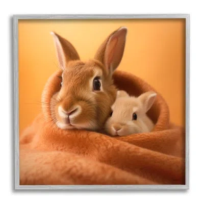 Stupell Industries Bunnies Cuddling In Blanket By Roozbeh Print In Orange