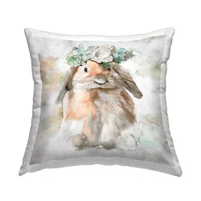 Stupell Industries Bunny & Spring Floral Crown Decorative Printed Throw Pillow Design By Stellar Design Studio In Beige