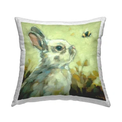 Stupell Industries Bunny Eyeing Bumble Bee Outdoor Printed Pillow By Andrea Lavery In Beige