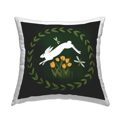 Stupell Industries Bunny Hopping In Wreath Design By Michelle Ingari Designs Throw Pillow In Green