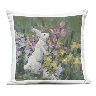 Stupell Industries Bunny In Garden Impression Outdoor Printed Pillow, Design By June Erica Vess, 18 X 7 X 18 In Green Bunny In Garden Impression