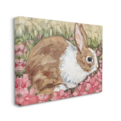 Stupell Industries Bunny Pink Spring Blossoms By Sara G. Designs - Wrapped Canvas Painting In Brown;green;pink