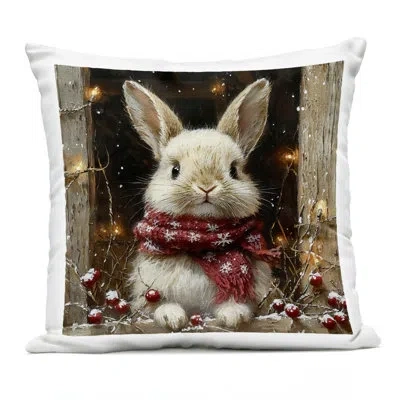 Stupell Industries Bunny With Snowy Holly Berries Design By Riley B Outdoor Printed Pillow In Brown