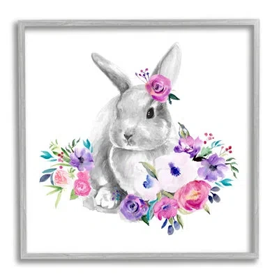 Stupell Industries Bunny With Spring Roses By Jennifer Paxton Parker In Farmhouse Gray Framed Giclee