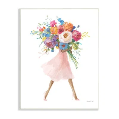 Stupell Industries Bursting Spring Flower Bouquet Pink Dress Woman Walking By Danhui Nai In Wood