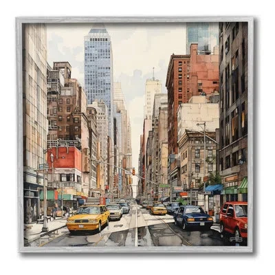 Stupell Industries " Bustling Urban Street Single Picture Frame " By Rb On Canvas In Farmhouse Gray Framed Giclee