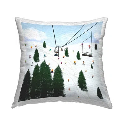 Stupell Industries Busy Ski Slopes Lift Winter Sports Scenery Outdoor Printed Pillow By Ashley Singleton In Blue;white;gray