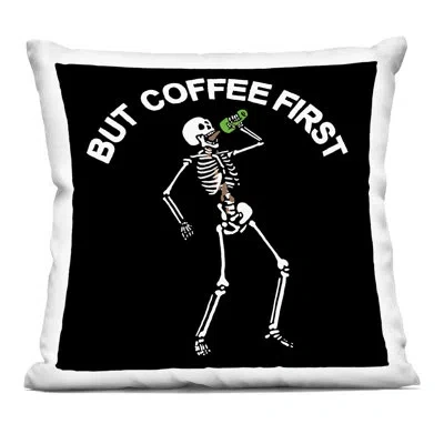 Stupell Industries But Coffee First Skeleton Decorative Printed Throw Pillow Design By Jedco Brands, Inc. In Black