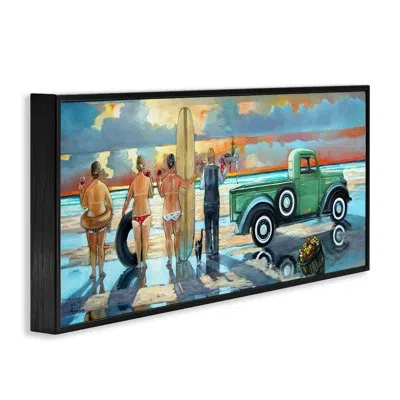 Stupell Industries Butler Serving Beach Girls Scene By Ronald West - Floater Frame Painting On Wood In Midnight Black Framed Giclee