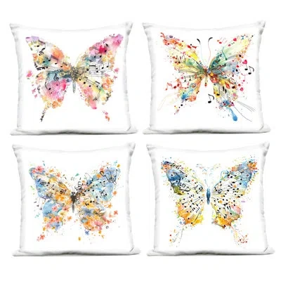 Stupell Industries Butterflies With Music Notes Design By Lsr Design Studio Outdoor Printed Pillow (set Of 4) In Blue