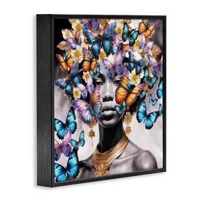 Stupell Industries Butterfly Flight Female Portrait Giclee Art, Design By Kim Allen In Midnight Black Framed Giclee