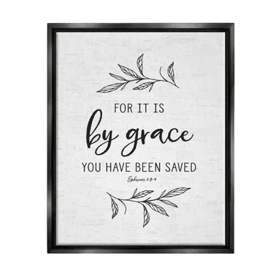 Stupell Industries By Grace Spiritual Verse Phrase Leaf Sprigs By Lettered And Lined - Floater Frame Print On Canvas In Jet Black Floater Frame