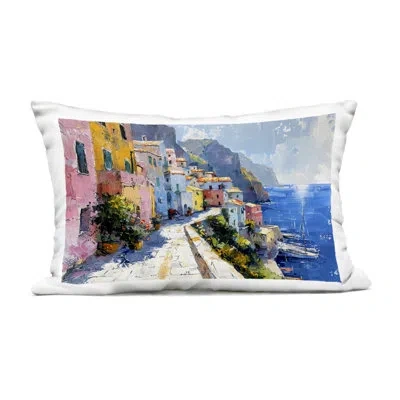 Stupell Industries By The Sea Outdoor Printed Pillow Design By Lsr Creative Studio In Blue,pink Coastal Town