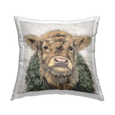 Stupell Industries Calf With Holiday Wreath Decorative Printed Throw Pillow By Sara G. Designs In Tan