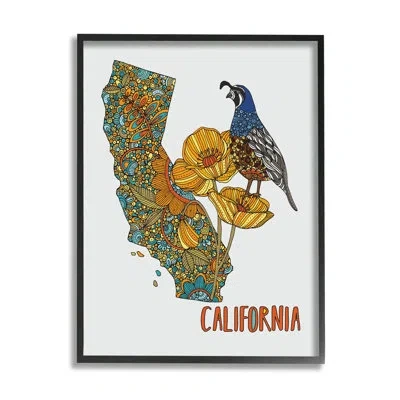 Stupell Industries California State Poppy Flowers Quail Bird Floral Details By Valentina Harper - Floater Frame Graphic In Midnight Black Framed Giclee
