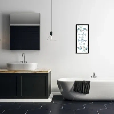 Stupell Industries Candles Music Bubbles Bliss Bathroom Relaxation Blue Plants - Textual Art On Canvas In Midnight Black Framed Giclee