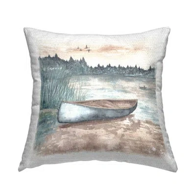 Stupell Industries Canoe On Lake Shore Printed Outdoor Throw Pillow Design By Elizabeth Medley In Brown