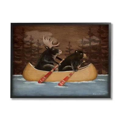 Stupell Industries Canoeing Animals Rustic Woodland By Stephanie Workman Marrott - Floater Frame Graphic Art On Wood In Midnight Black Framed Giclee