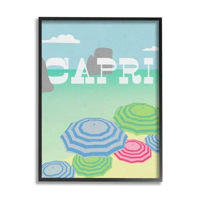 Stupell Industries Capri Beach Shore Umbrellas Giclee Art By Lil' Rue In Midnight Black Framed Giclee